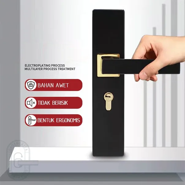 Gagang Pintu 1 set siap pasang, Gaya Minimalis Handle Lock Door Bedroom Living Room Restroom Handel Premium Pintu Utama Warna hitam emas
