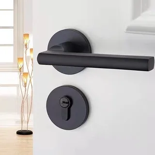 Gagang Pintu Full Set, Body Kunci 24 cm Hitam Coating terbaru ukuran Panjang, Black Matte