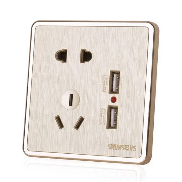 Golden brushed Abu Hitam arcylic Saklar Dinding Socket Panel Switch 5 Lubang USB Ponsel Soket Pengisian Antena TV Komputer Premium Quality
