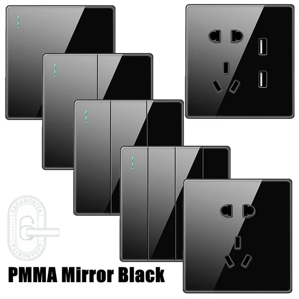 Saklar / Sakelar Lampu Hitam Black Glossy 1/2/3 Gang Electrical Switch 2 Way Engkel Hotel 2 Arah Bahan Akrilik